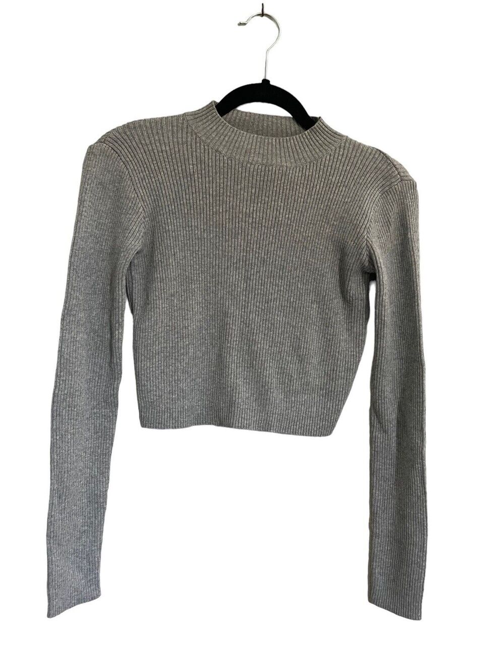 Brandy Melville Mock Neck Ribbed Gray Sweater Cropped One Size #7143